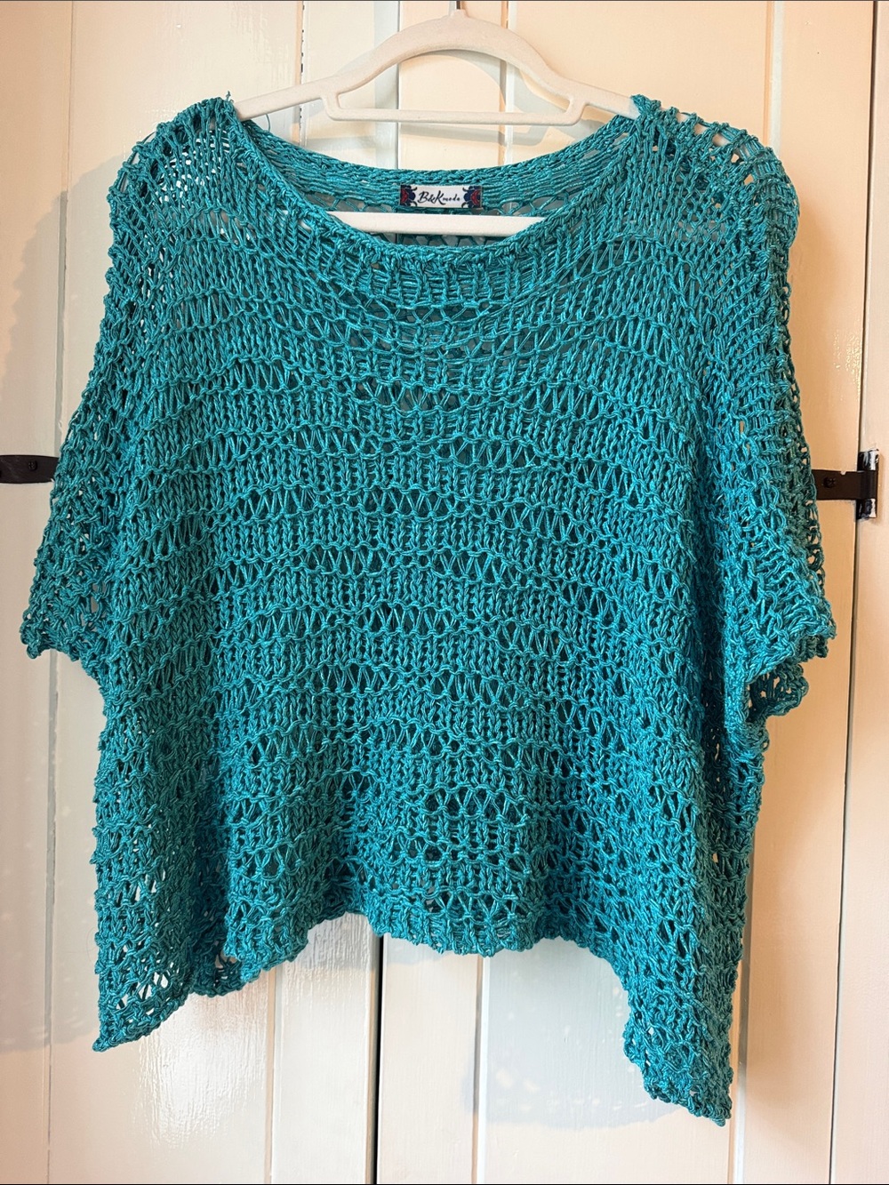Turquoise Crochet Short-Sleeve Sweater -